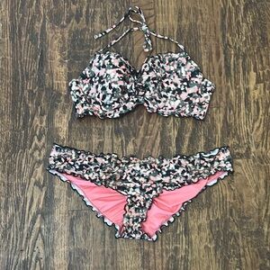 Stylish Pink and Black Bikini Set